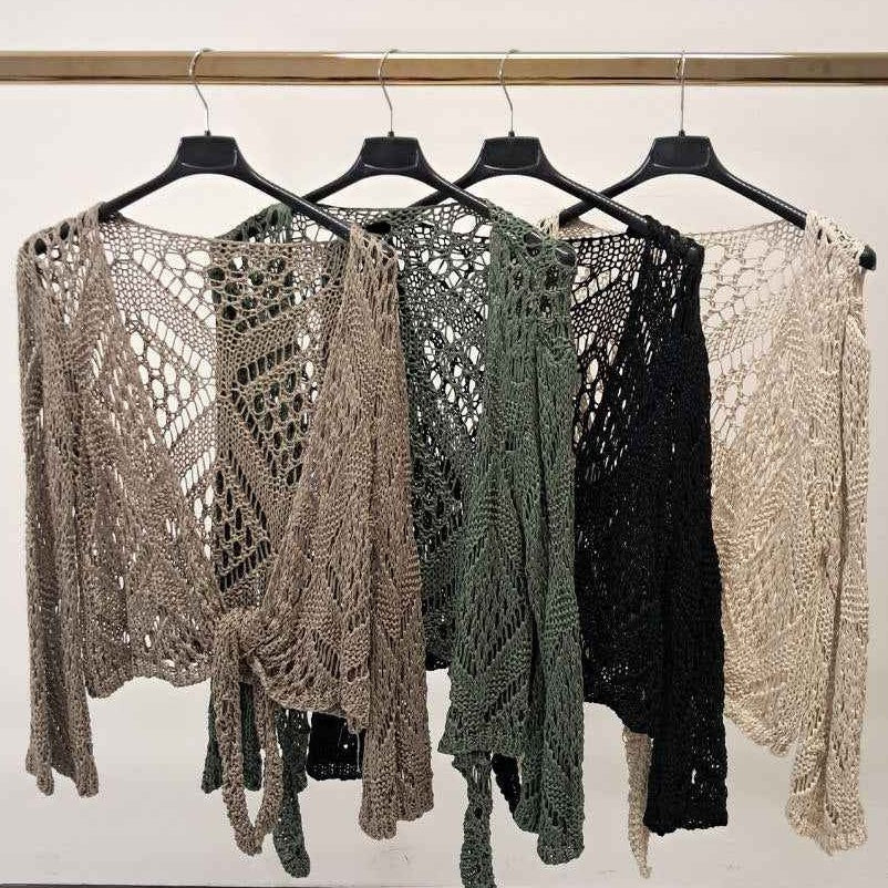 Crochet tie-front shrug