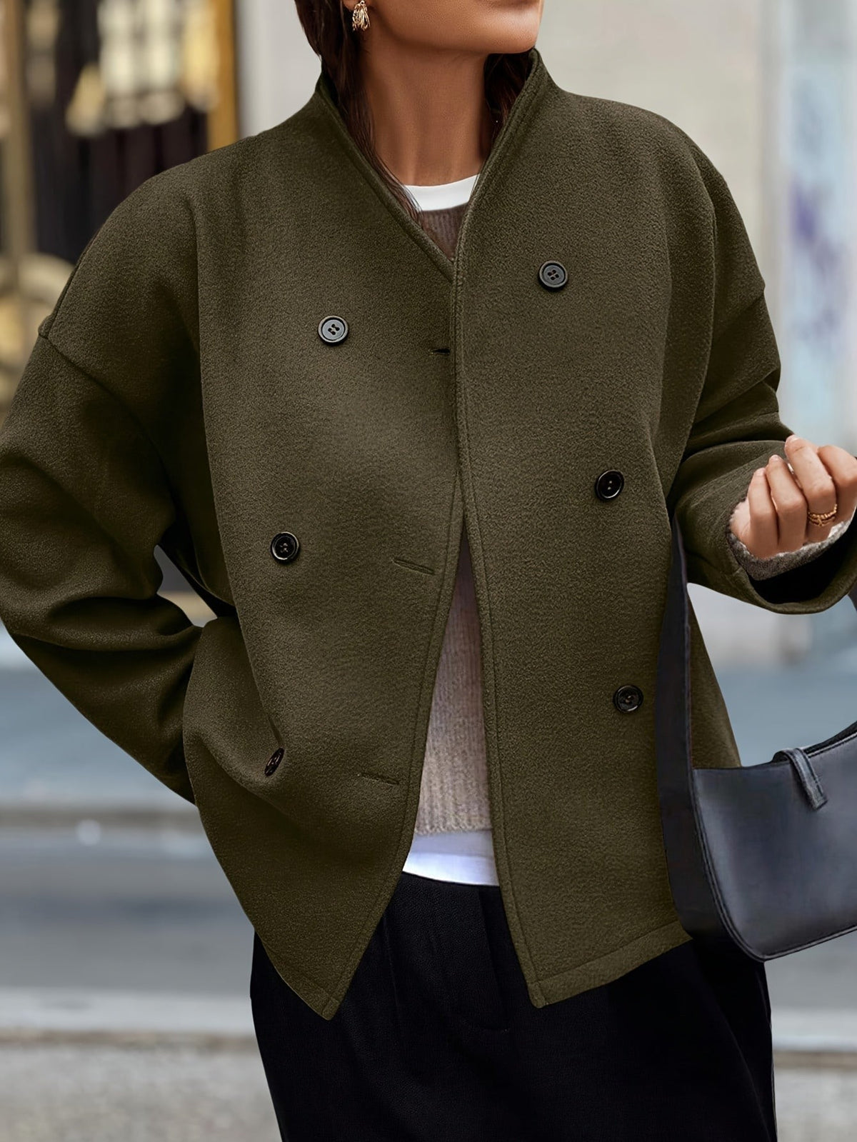 Double-breasted stand-collar pea coat