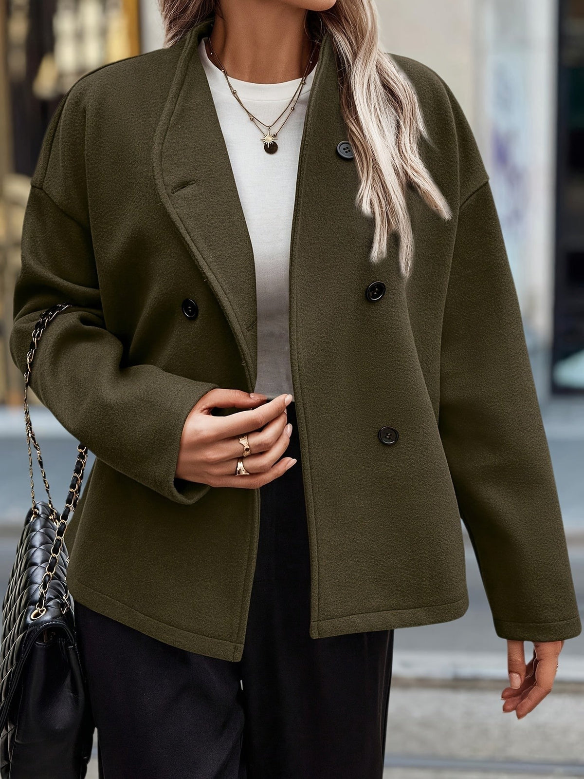 Double-breasted stand-collar pea coat