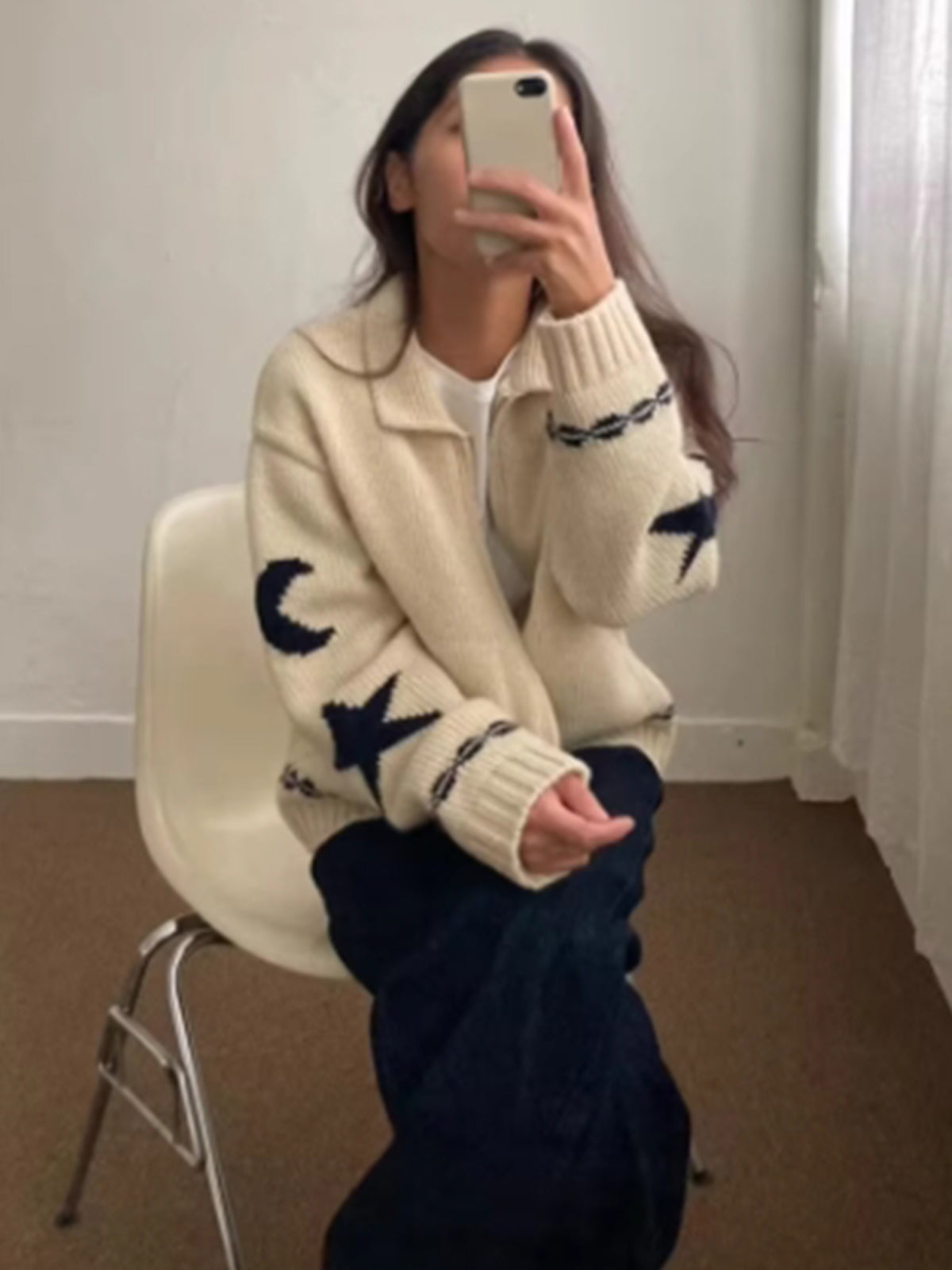 Fabienne | Star-Motif Zip-Up Cardigan
