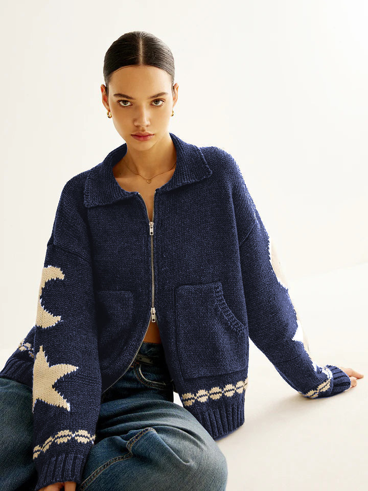 Fabienne | Star-Motif Zip-Up Cardigan