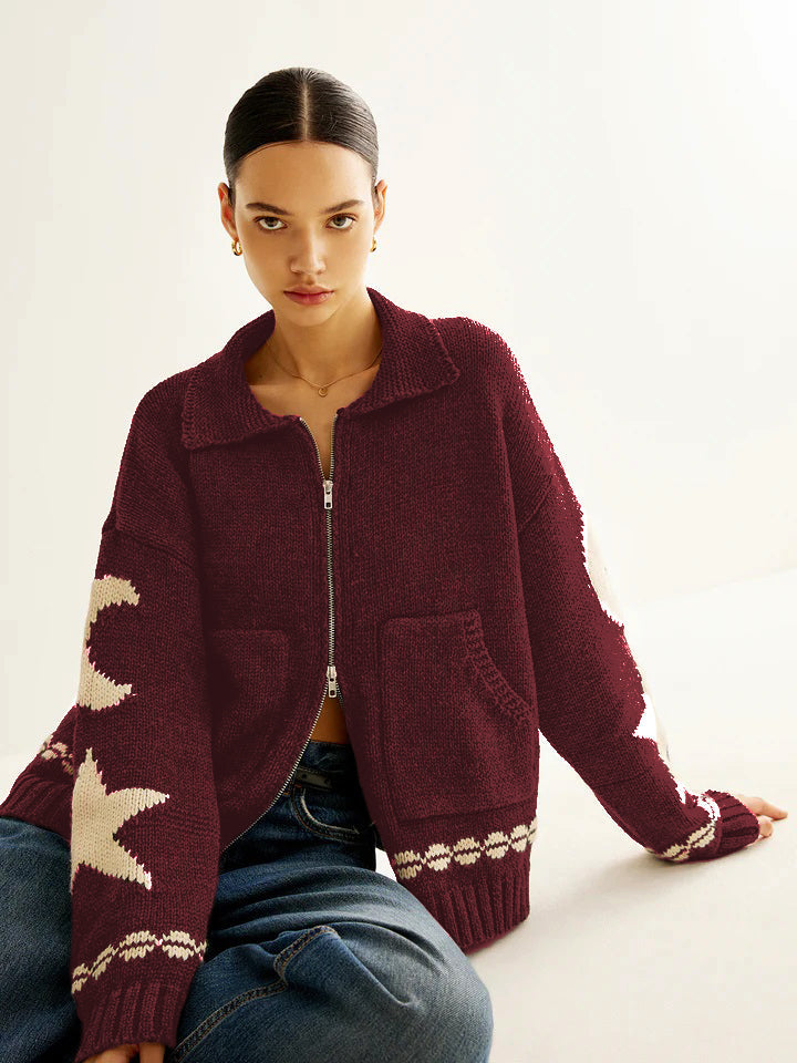 Fabienne | Star-Motif Zip-Up Cardigan