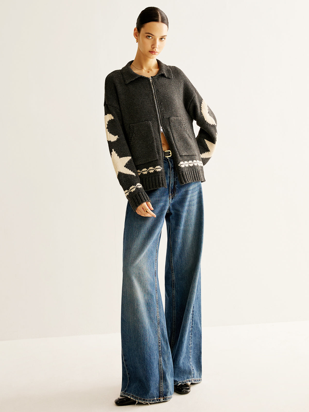 Fabienne | Star-Motif Zip-Up Cardigan