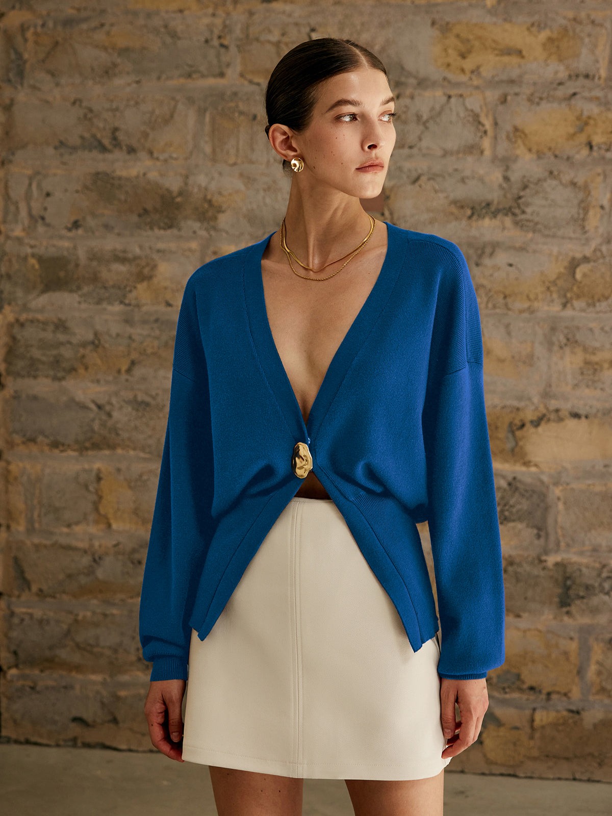 Draped single-button cardigan
