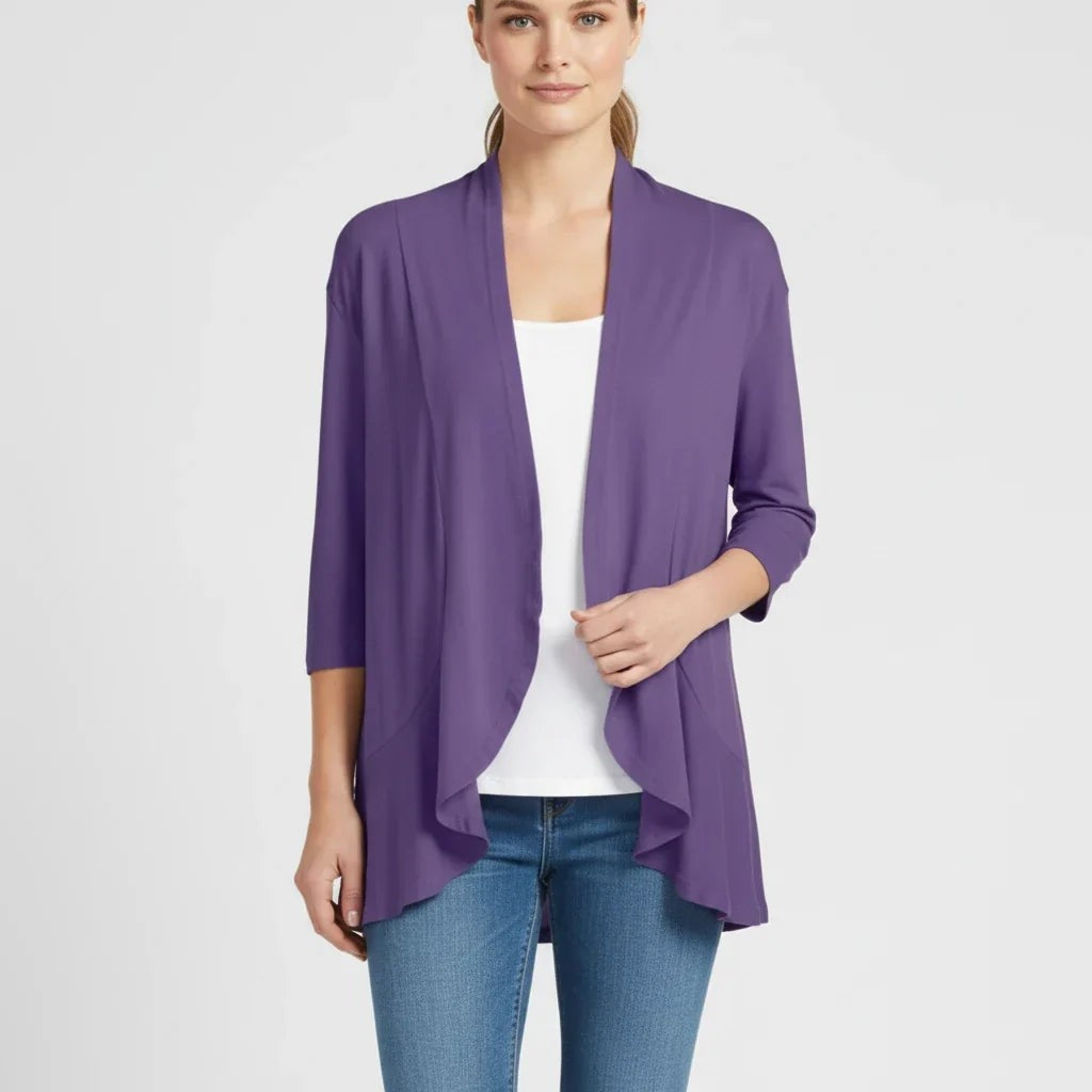 Purple draped waterfall cardigan