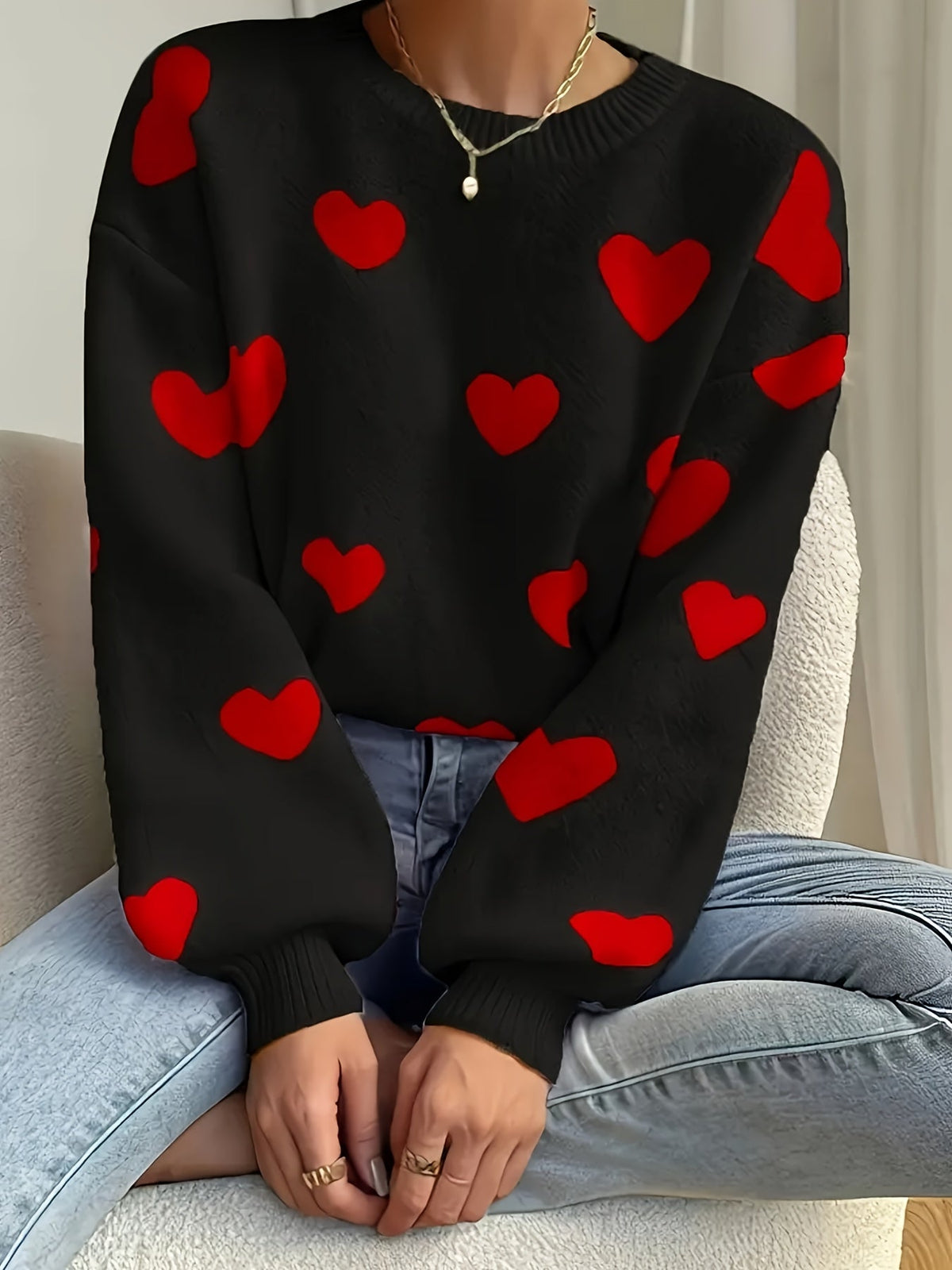 Veronica | Wool Mix Heart Knit Jumper