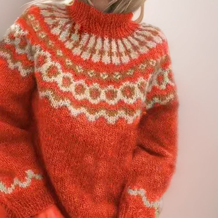 Orange fair isle high neck jumper