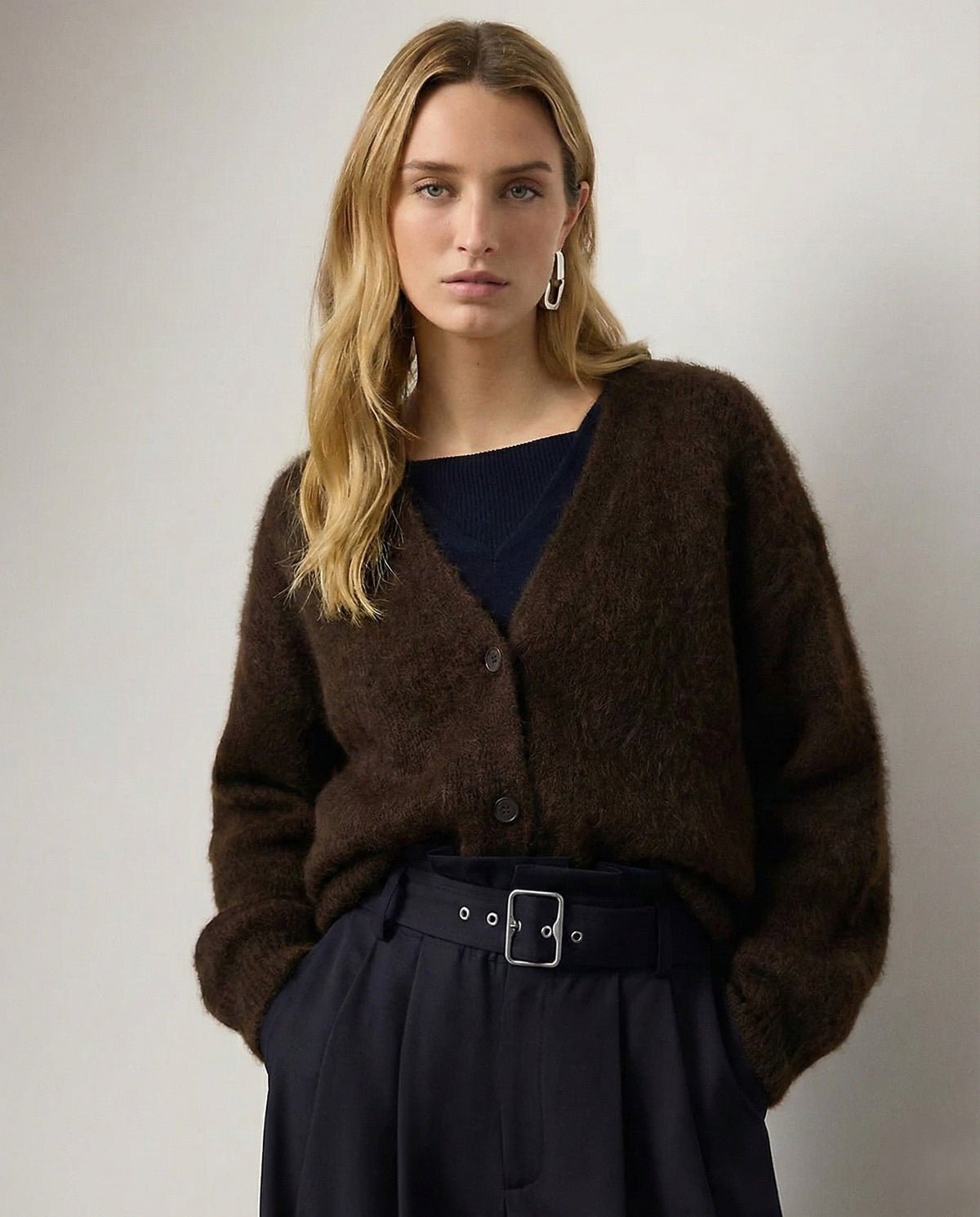 Fluffy v-neck button cardigan