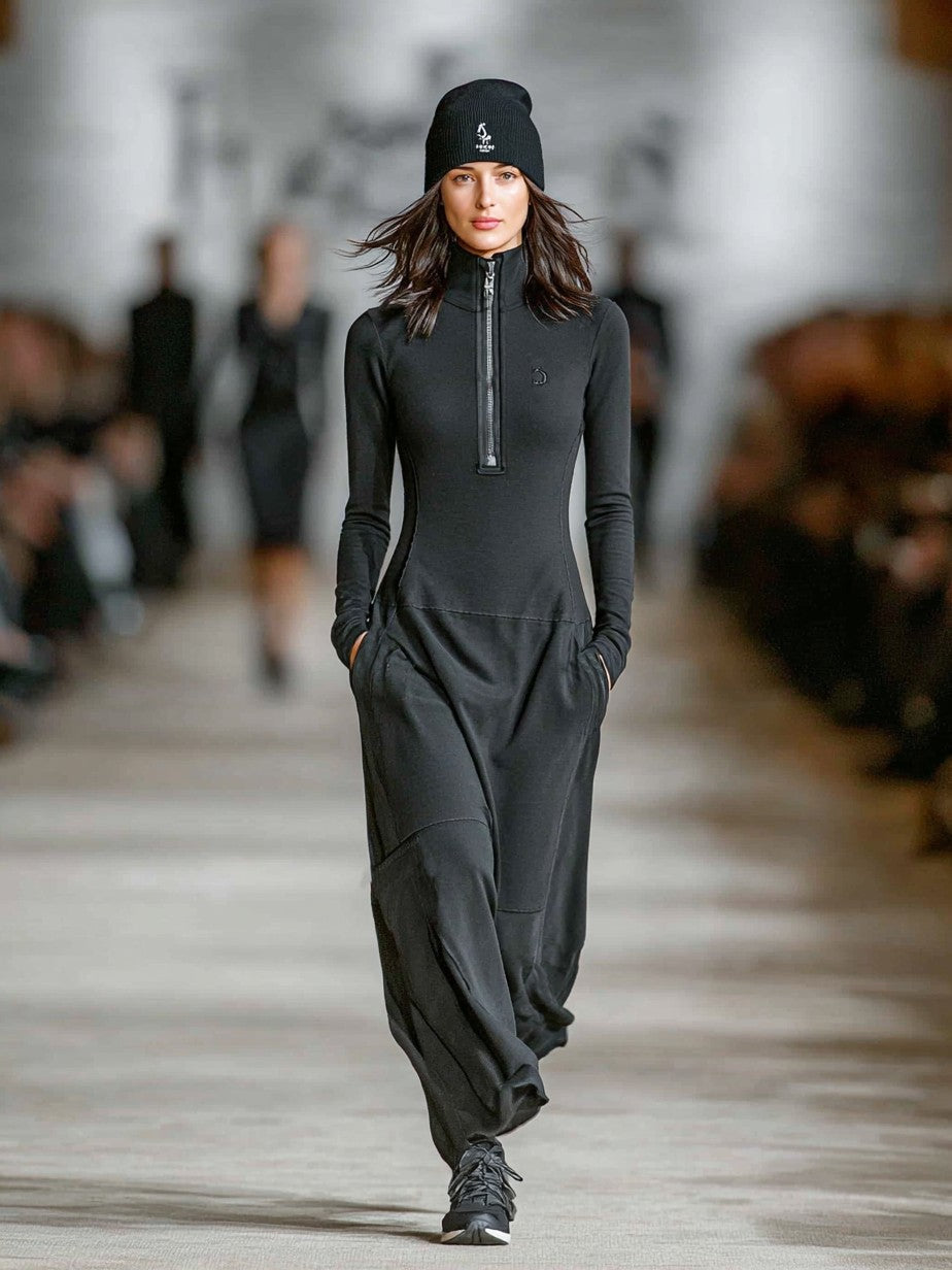 Half-zip high neck maxi dress