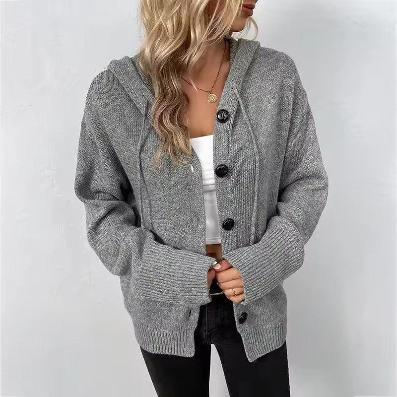 Hooded button-down cardigan