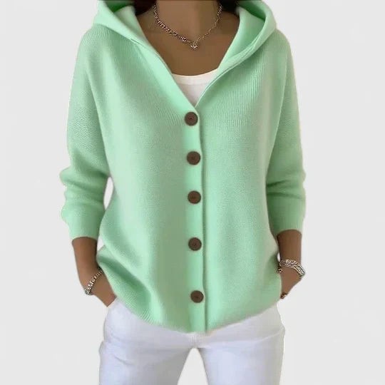 Green hooded button-front cardigan