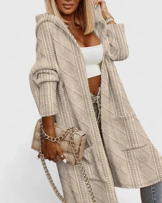 Beige hooded longline cardigan