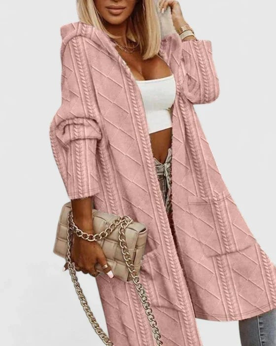 Pink hooded longline cardigan