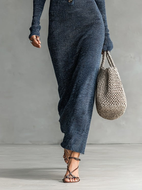 Hooded ribbed knit maxi dress