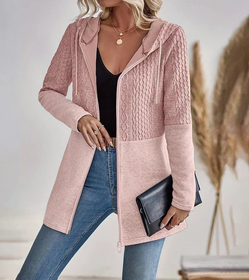 Pink hooded zip longline cardigan