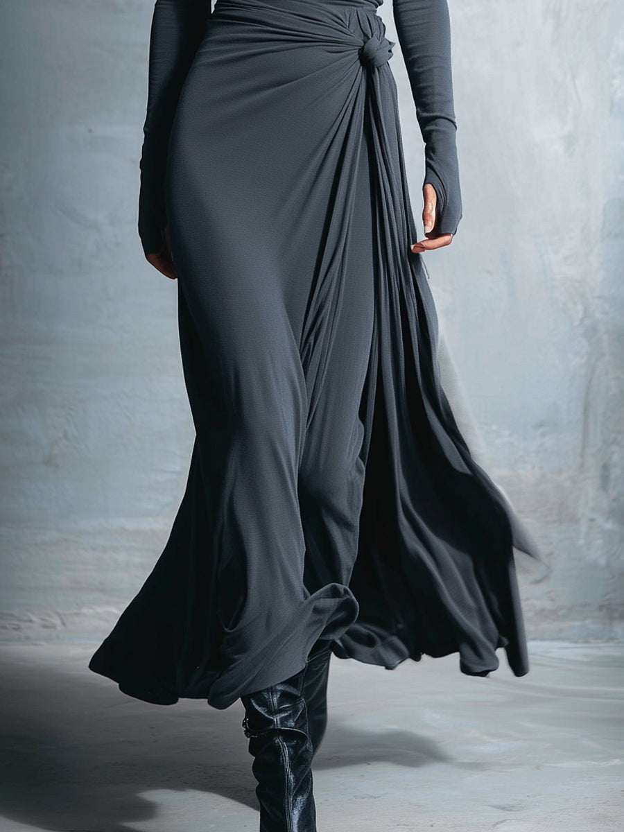 Knotted wrap knit maxi dress