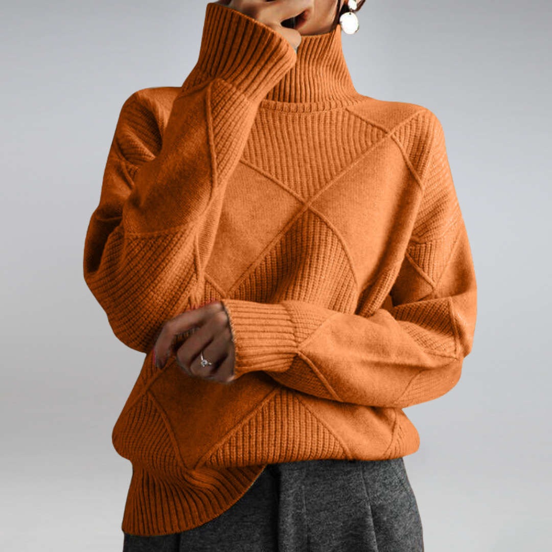Thea | Diamond Knit Roll Neck Jumper