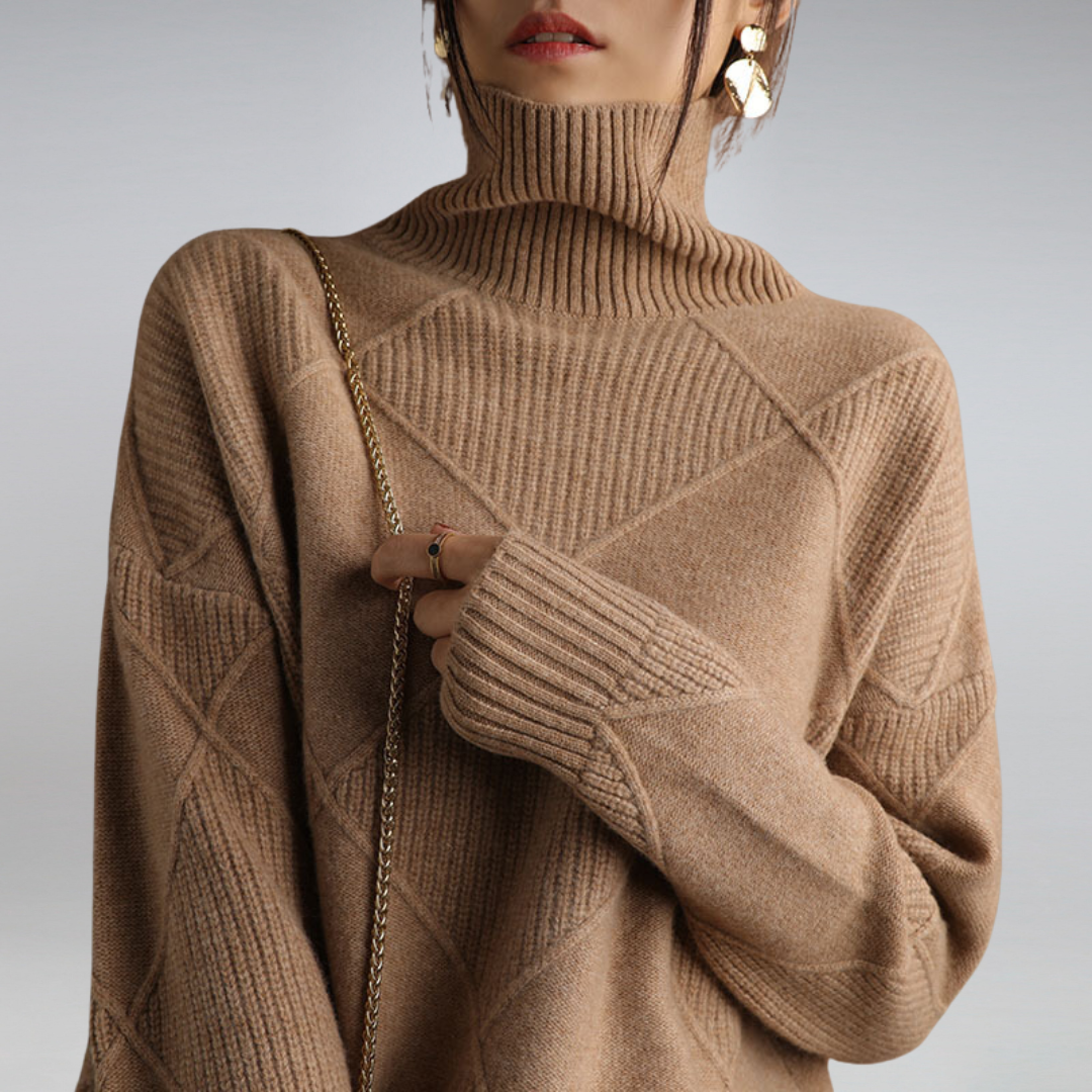 Thea | Diamond Knit Roll Neck Jumper