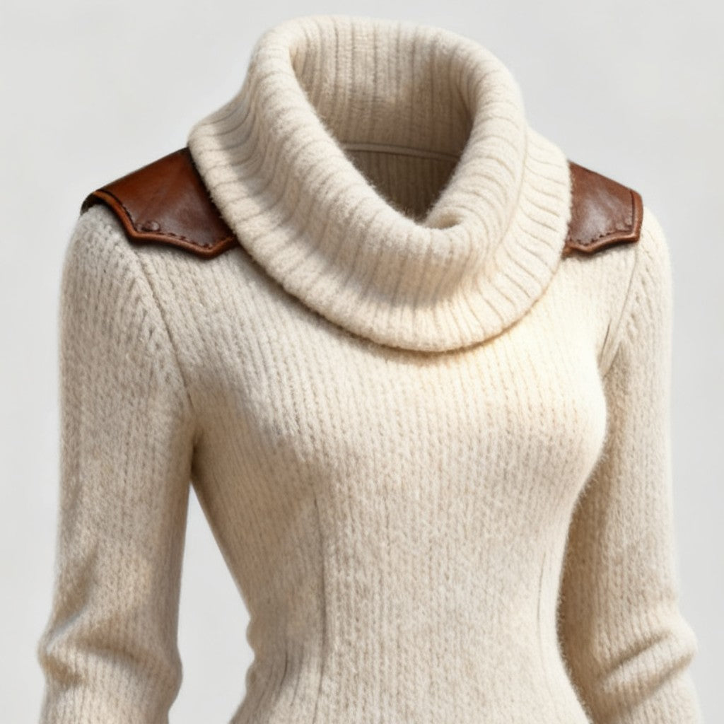Leather-trim cowl neck jumper dress