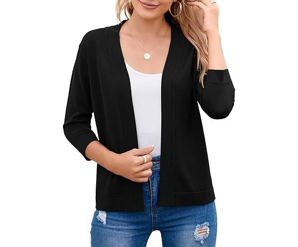 Black lightweight open-front cardigan