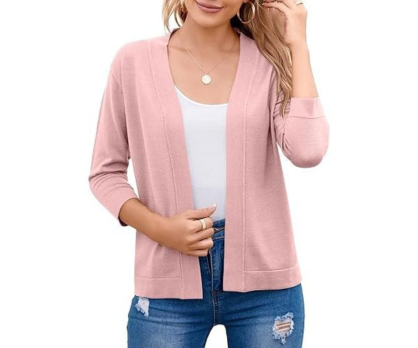 Pink lightweight open-front cardigan
