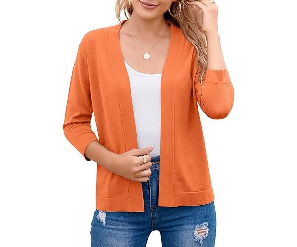 Orange lightweight open-front cardigan