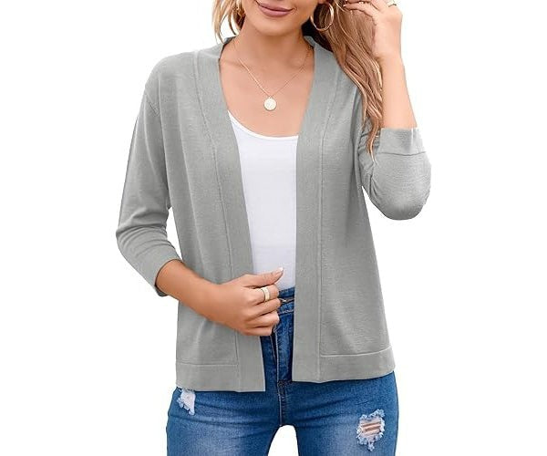 Light Gray lightweight open-front cardigan