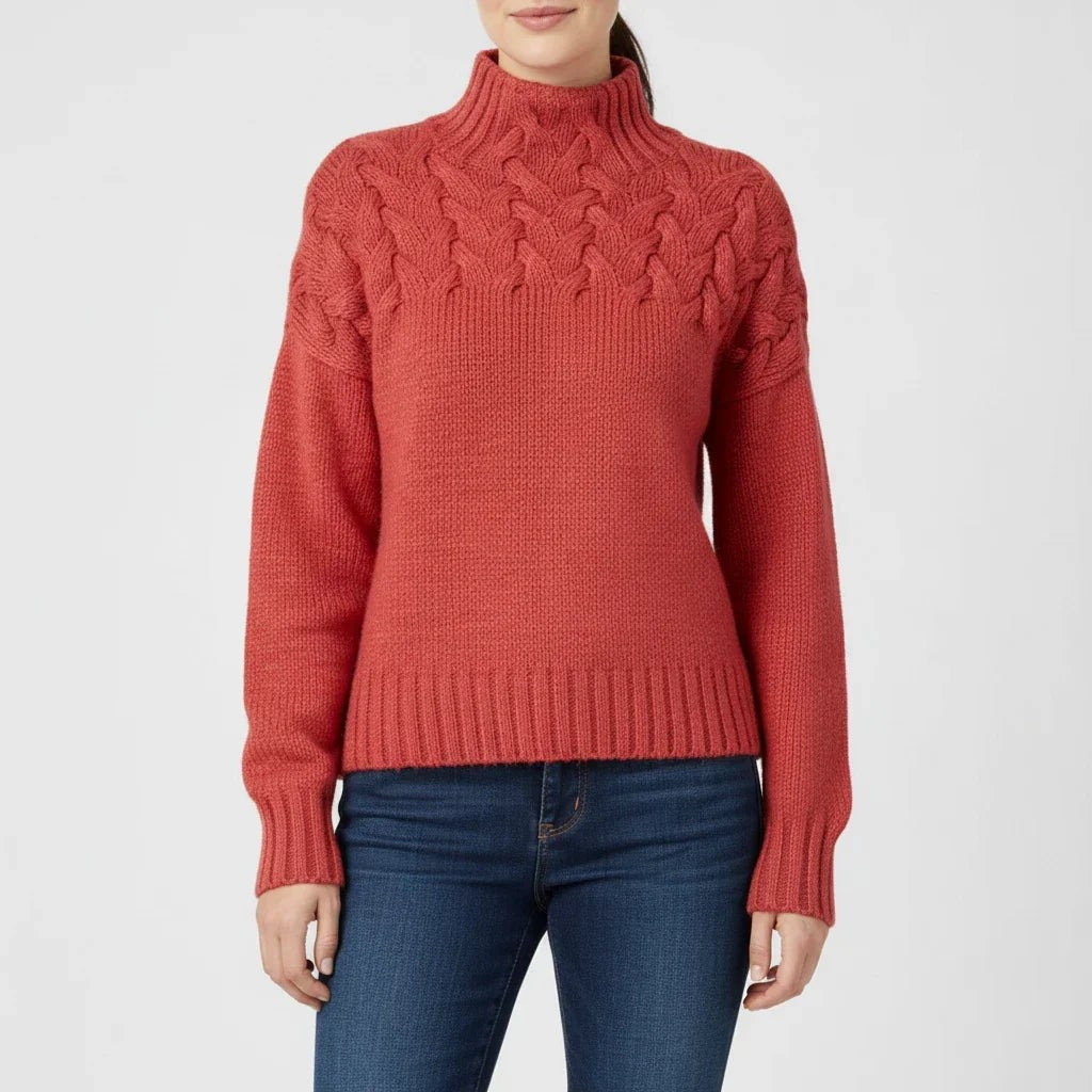 Merino cable roll neck jumper
