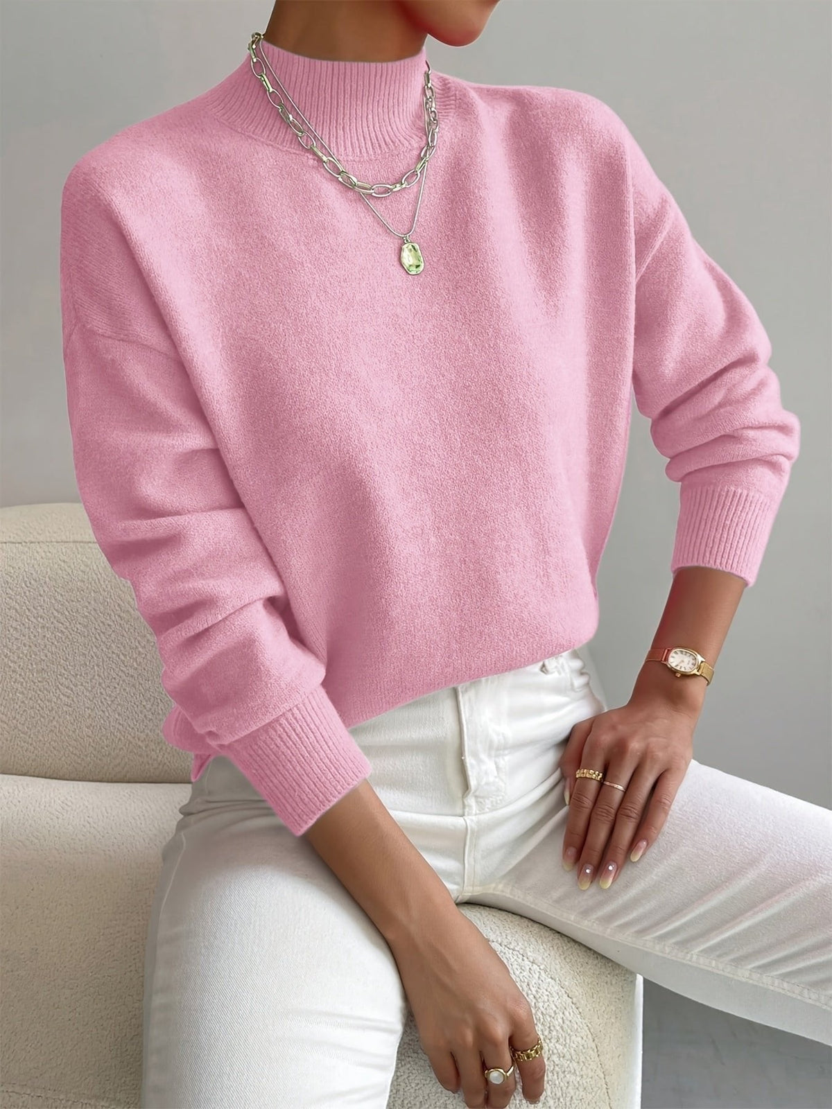 Light Pink mock neck relaxed jumper