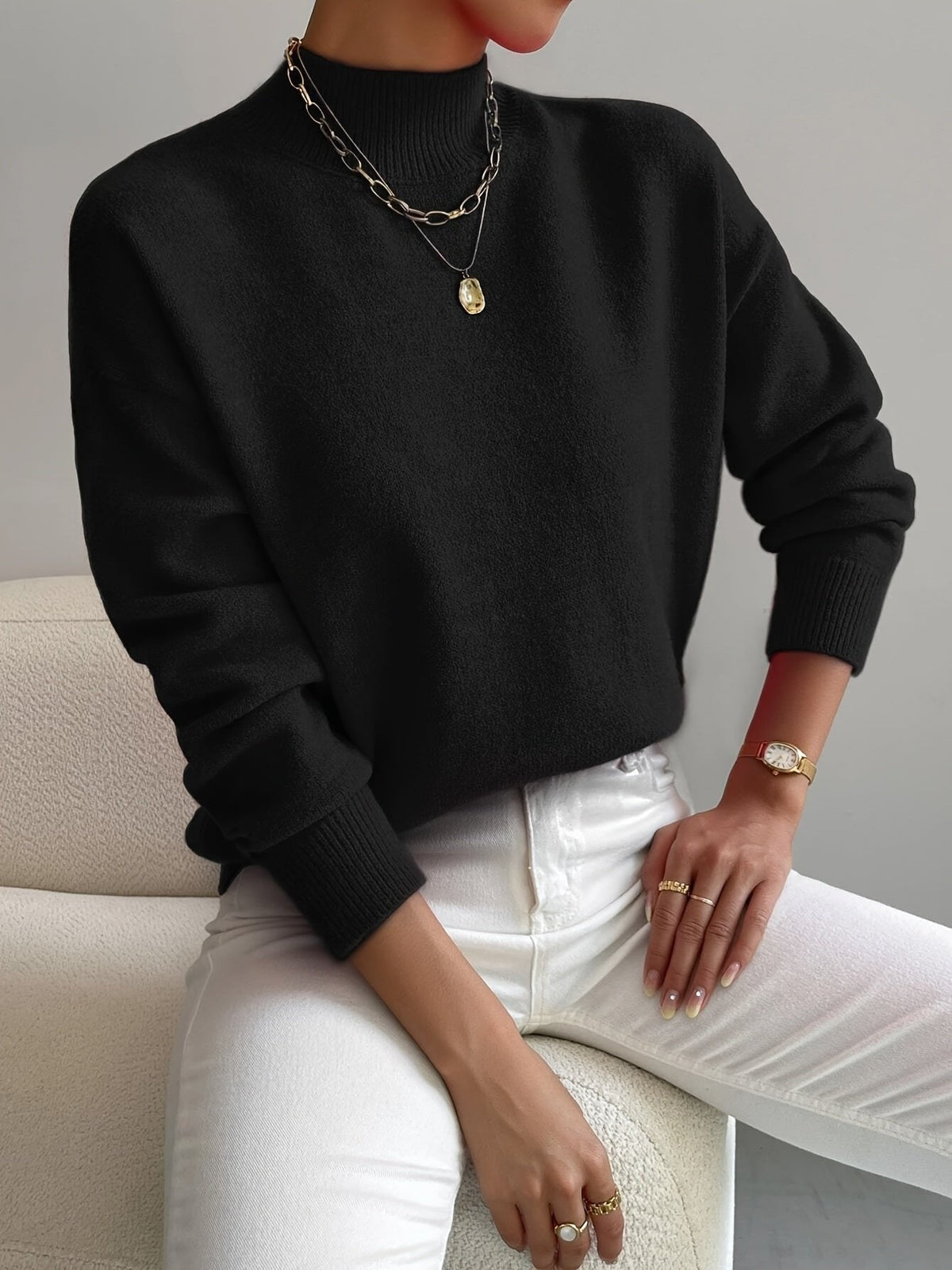 Black mock neck relaxed jumper