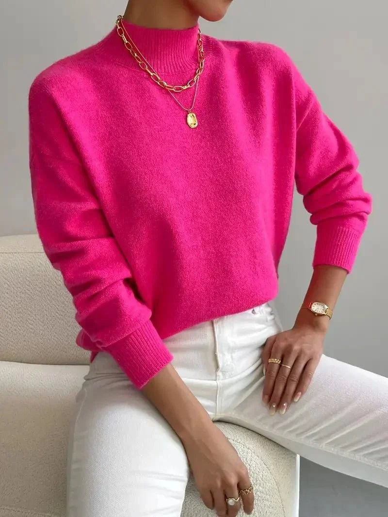 Pink mock neck relaxed jumper