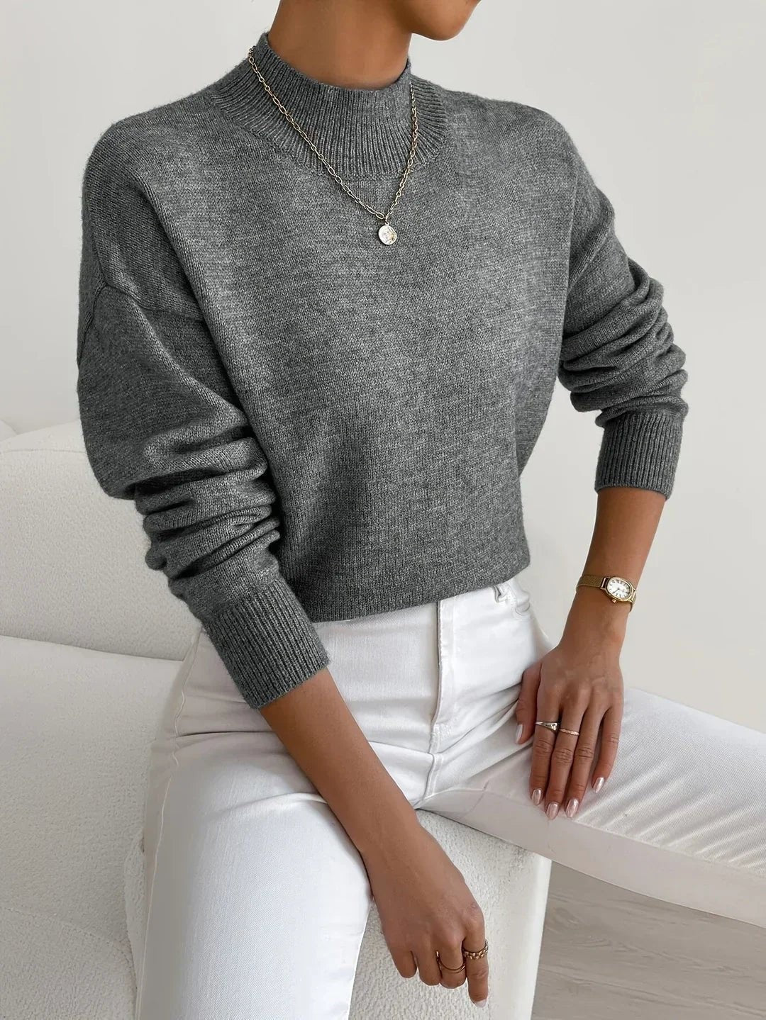 Dark Grey mock neck relaxed jumper
