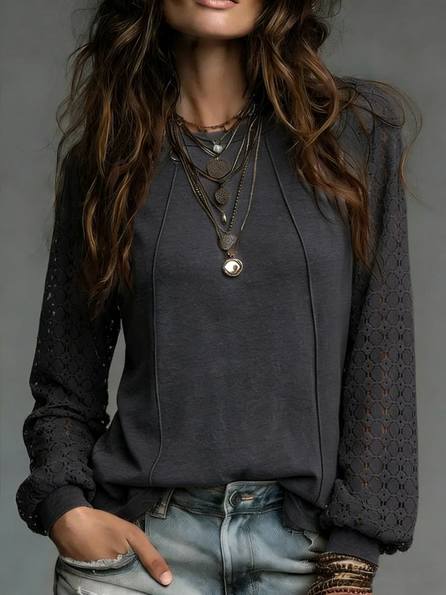 Vera | Lace Sleeve Knit Top