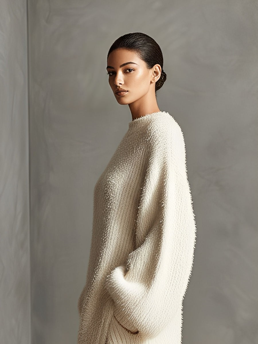 Oversized textured knit midi dress