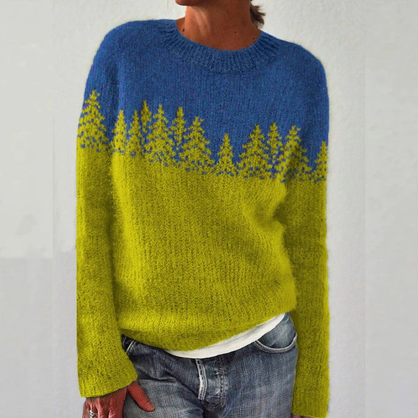 Blue/Green patterned crew neck knit jumper