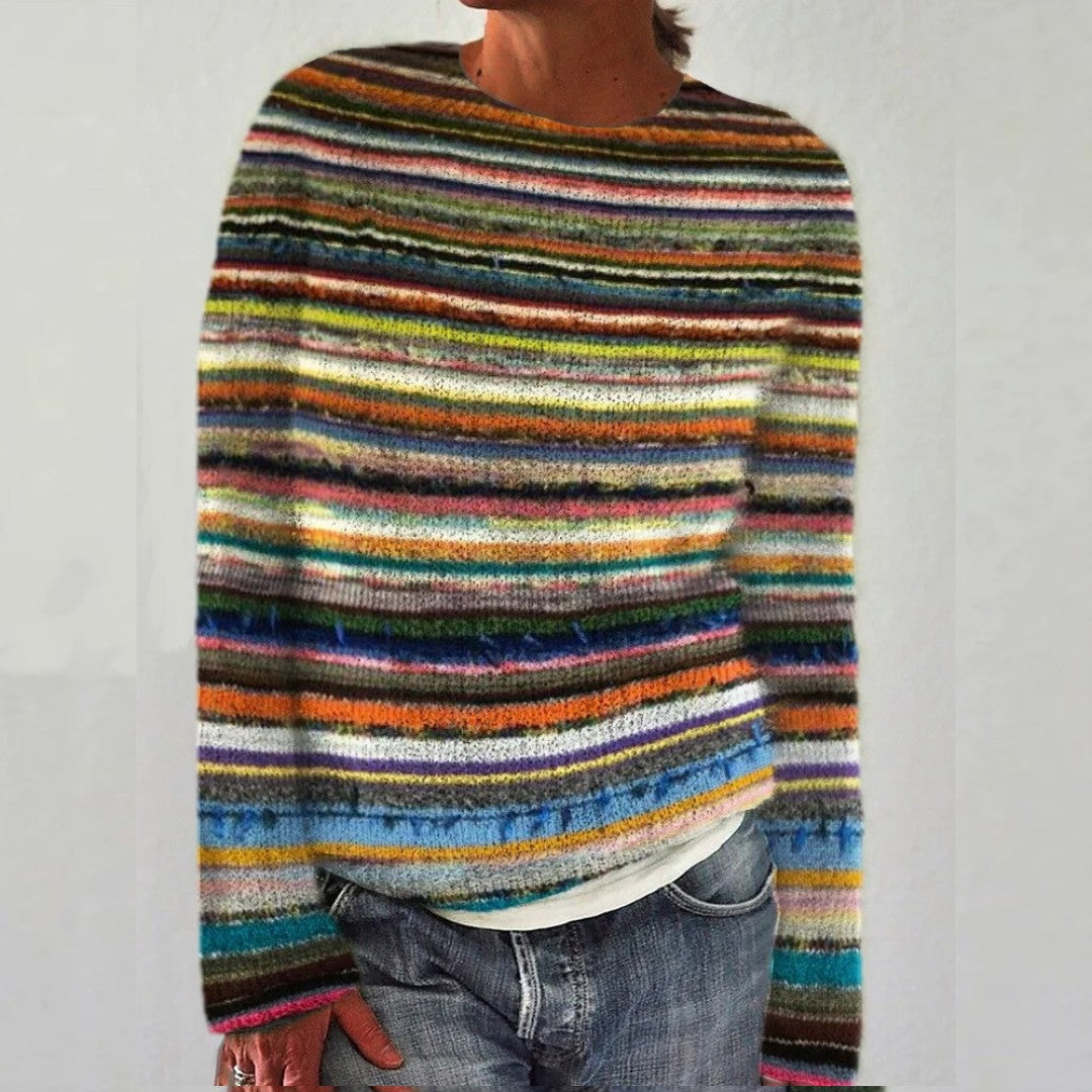 Stripes patterned crew neck knit jumper