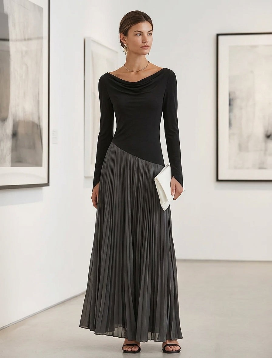 Pleated skirt knit maxi dress