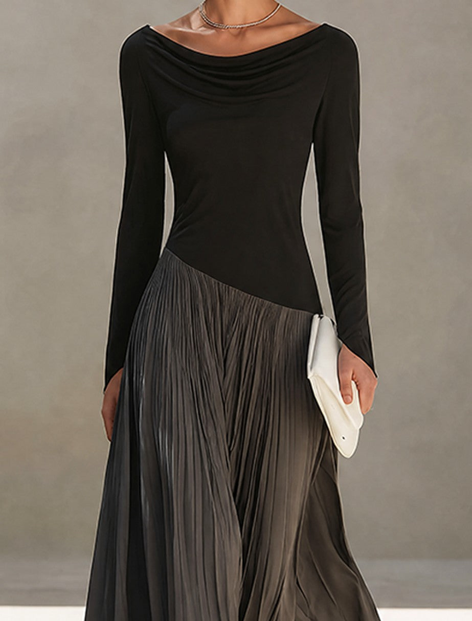 Pleated skirt knit maxi dress