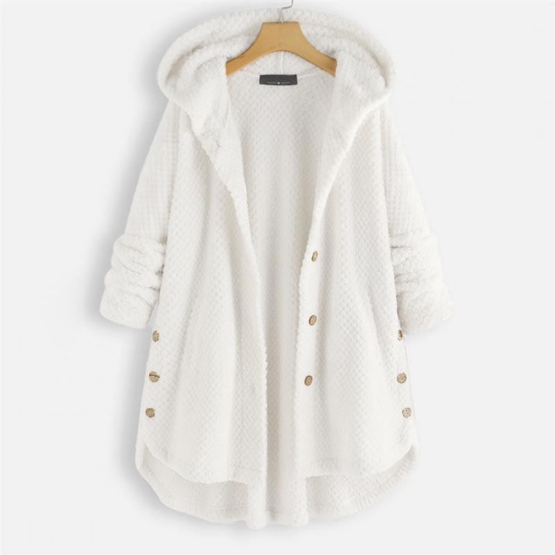 White plush fleece hooded coat