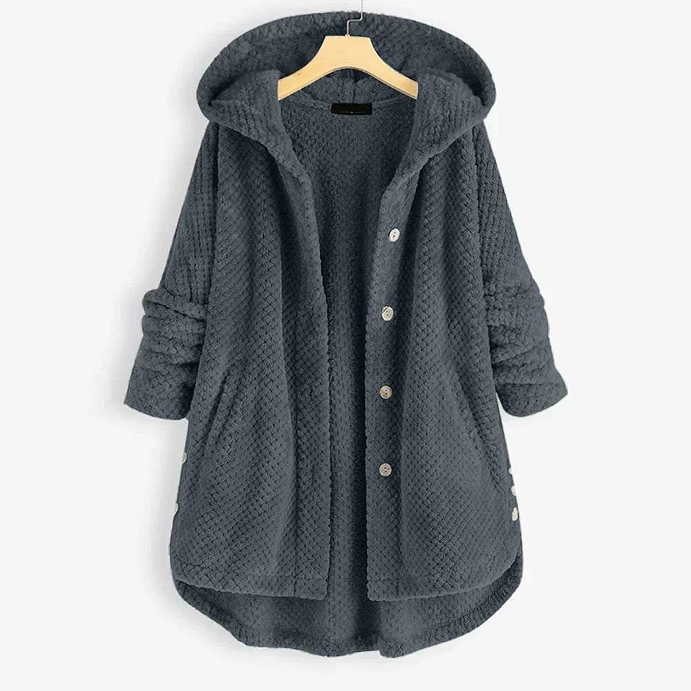 Grey plush fleece hooded coat