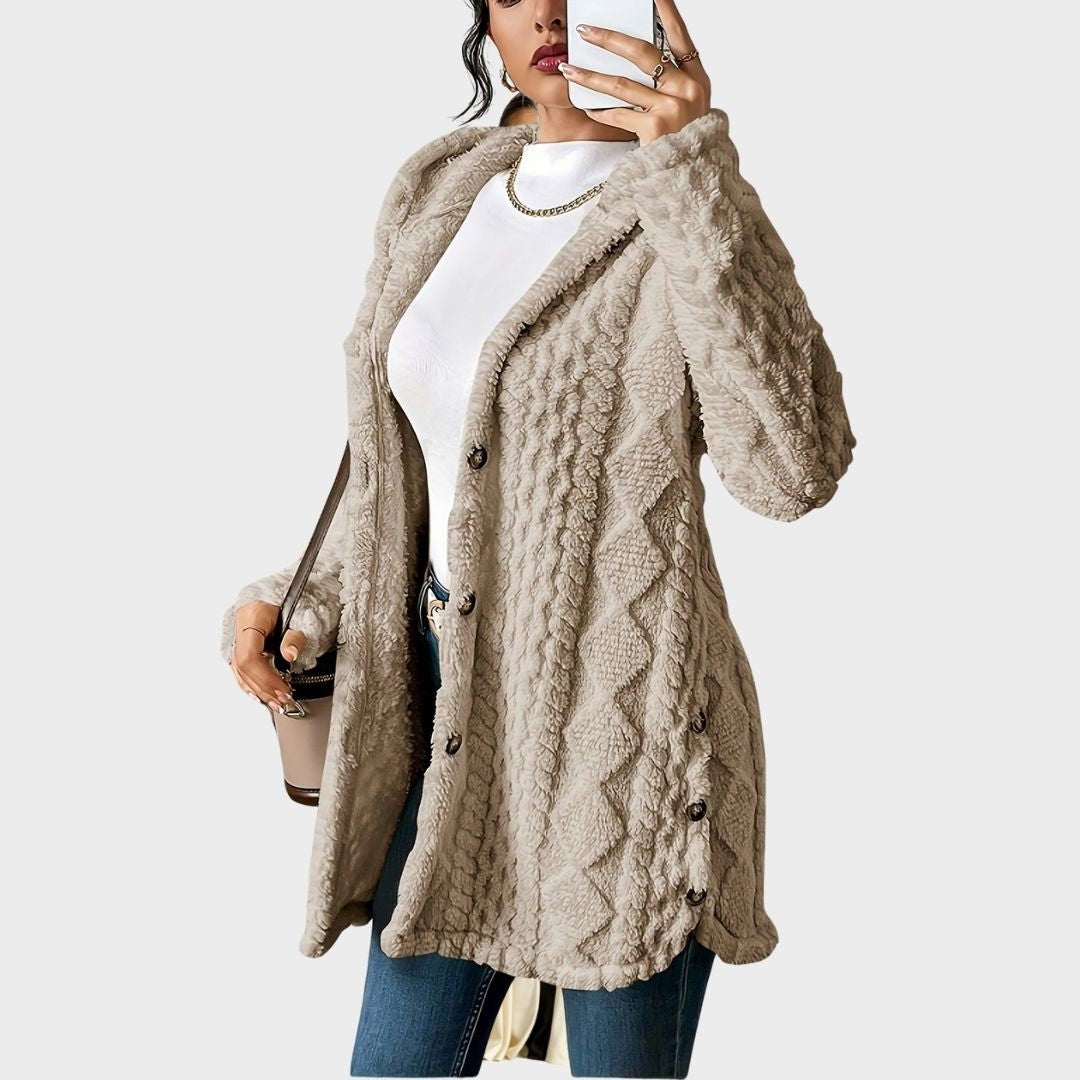 Plush hooded longline cardigan