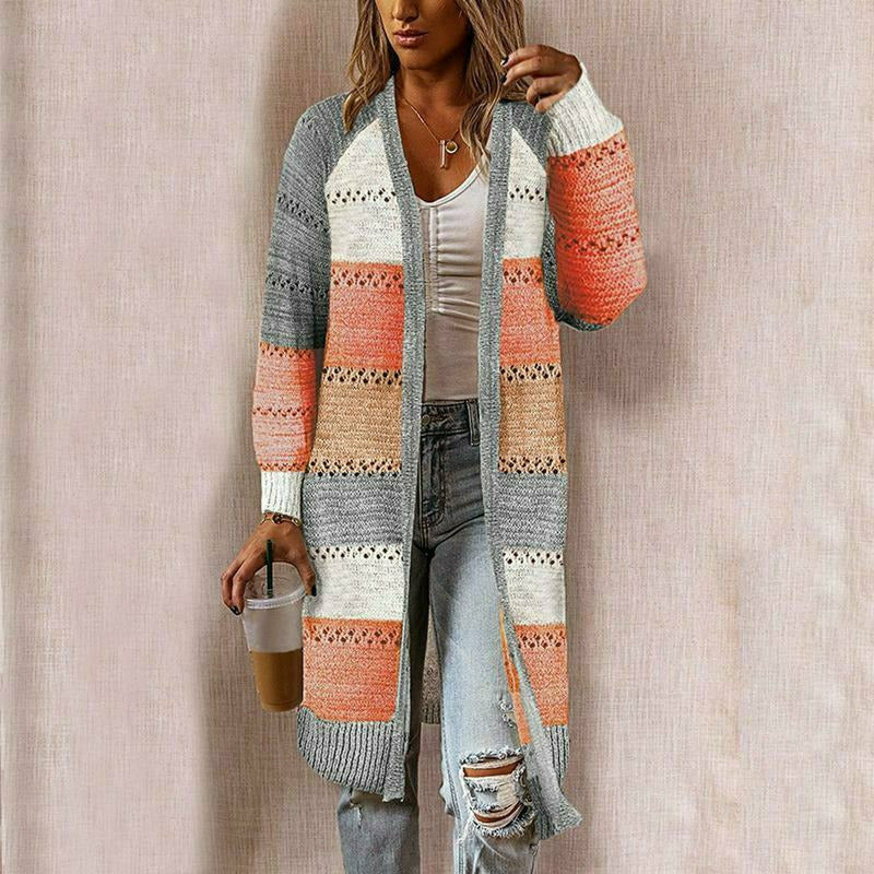Margery | Longline Striped Open-Front Cardigan