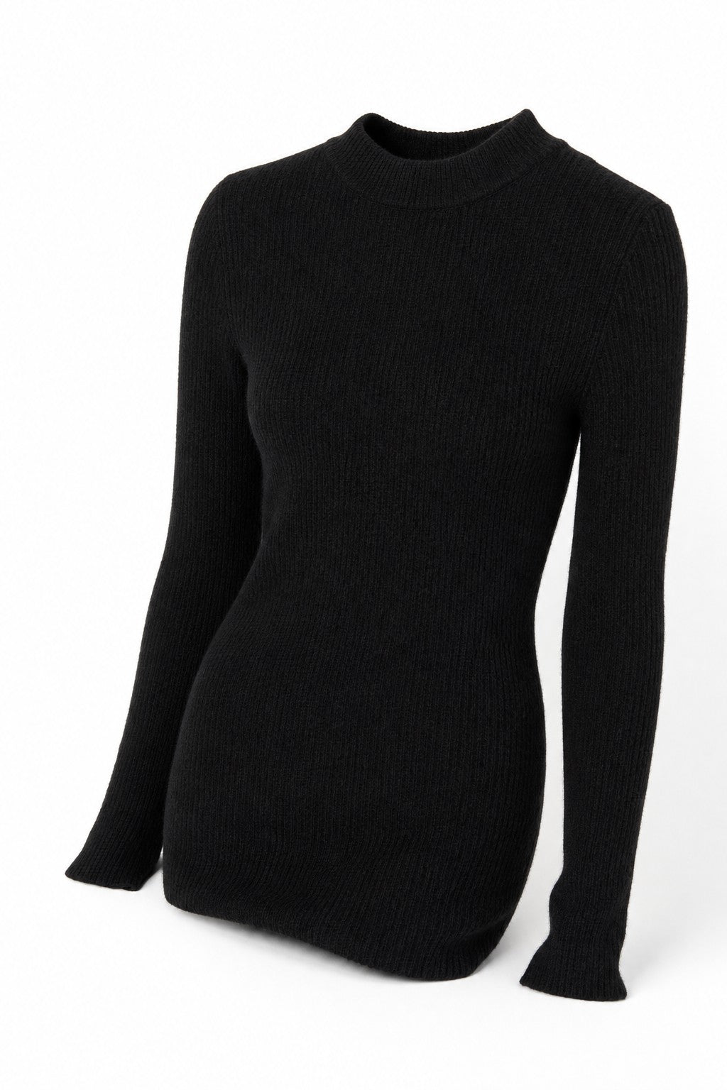 Ribbed mock neck wool midi dress