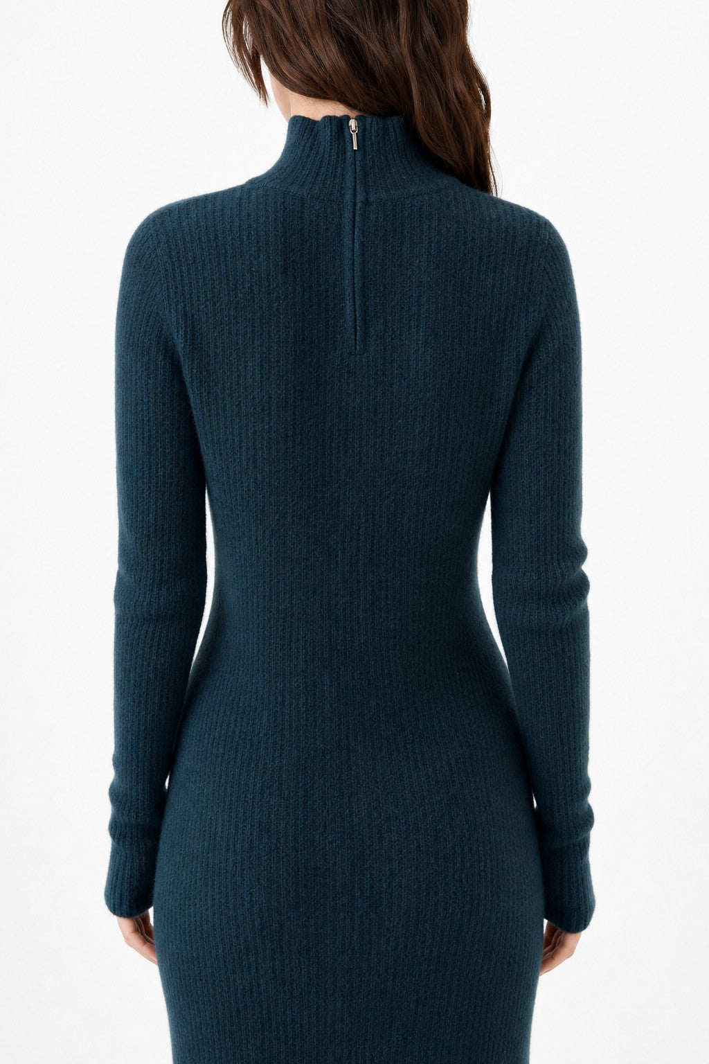Ribbed mock neck wool midi dress