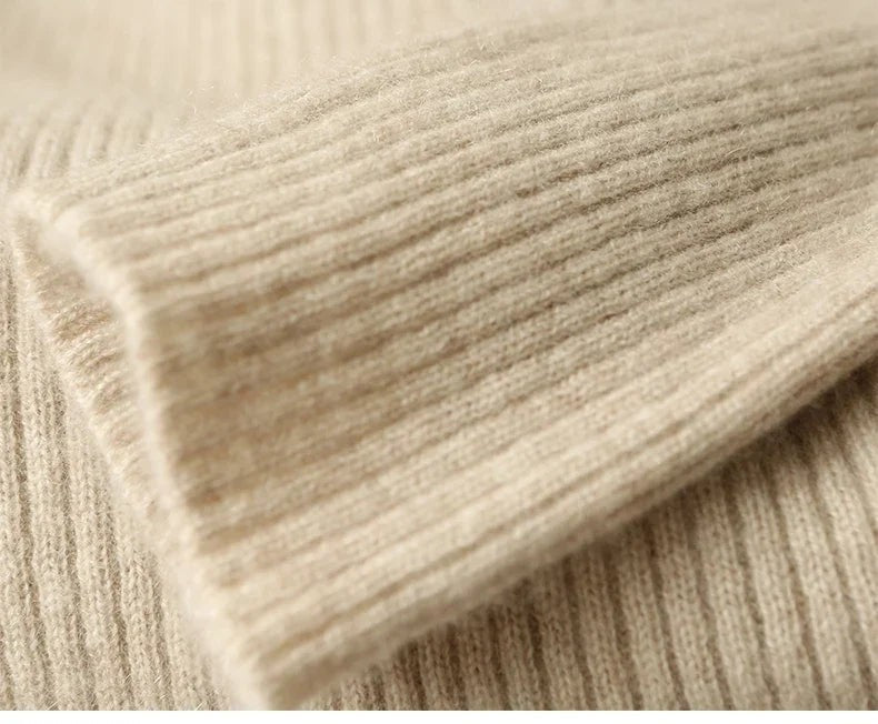 Ribbed mock neck wool midi dress