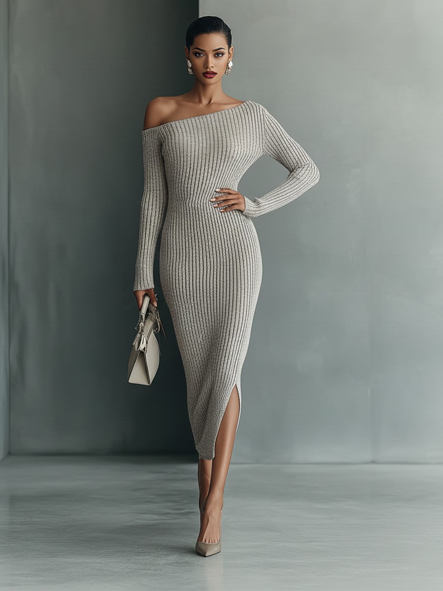 Ribbed one-shoulder midi dress