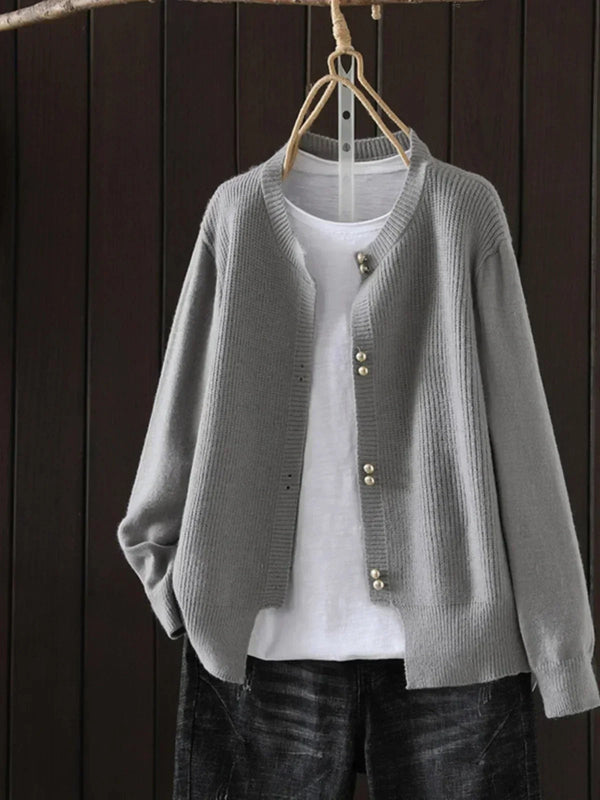 Gray ribbed pearl button cardigan