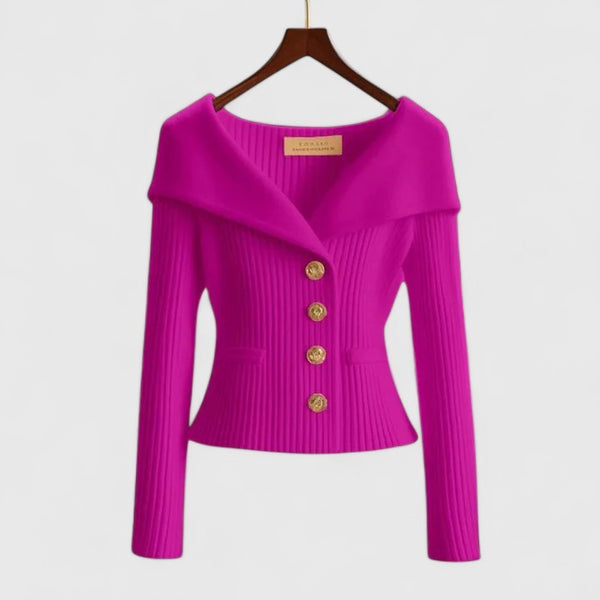 Pink ribbed portrait collar cardigan
