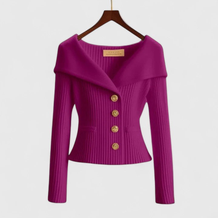 Purple ribbed portrait collar cardigan
