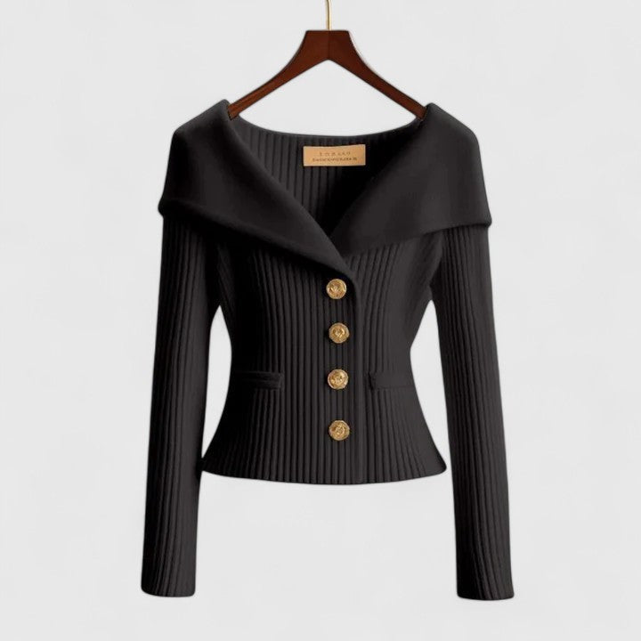 Black ribbed portrait collar cardigan
